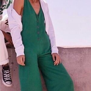 FREE PEOPLE Green V Neck Jumpsuit Romper